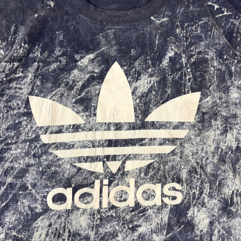 Adidas Originals Trefoil Mens T-Shirt Navy Blue Acid Wash Marble Graphic Tee XL - Picture 2 of 6